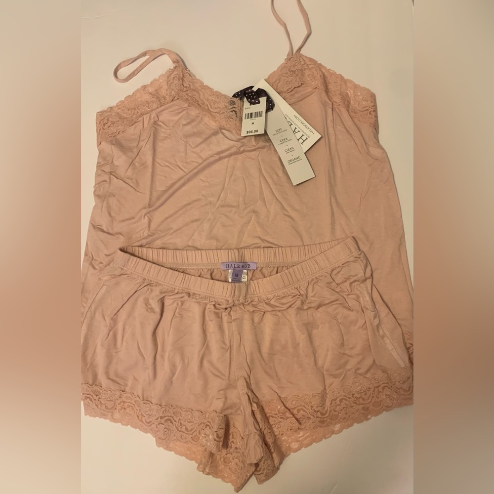 New! Lace trim camisoles and cheeky lace trimmed short pajama set